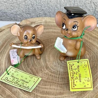 (2) Vintage Josef Originals Mouse Village Figurines - Graduate And Bugsy