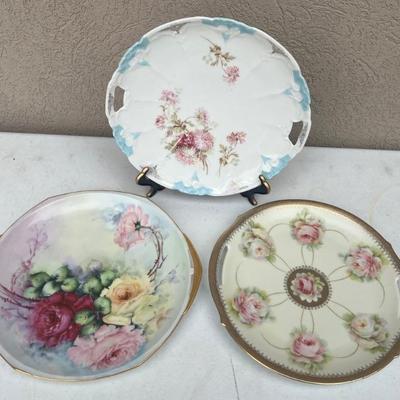 (3) Early 1900's 10" Handles Serving Plates - MZ Austria, Weimar Germany, PM Germany