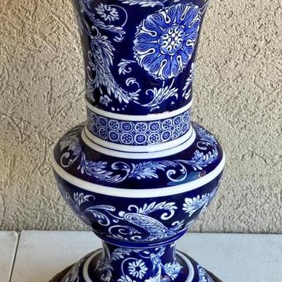Bombay Made In China Blue And White Porcelain Vase With Metal Rim And Base