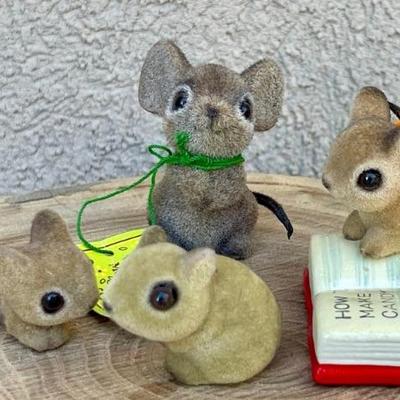 (4) Vintage Josef Originals Felt Mouse Village Anthropomorphic Figurines  - Love Me
