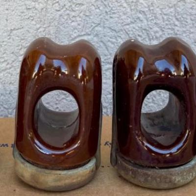 (4) Hubbard And Co. Brown Ceramic Insulators 