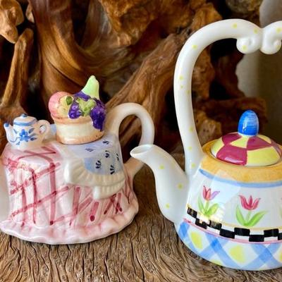 Pair Of Vintage Novelty Tea Pots - Sunshine, Tulips