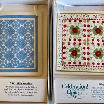 (2) Celebration Of American Quilts Porcelain Tiles - Whig Rose Variation 