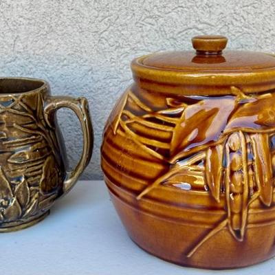 McCoy Us Pottery Bean Pot With Lid, 1930's Waterlily Lotus Pitcher (As Is)
