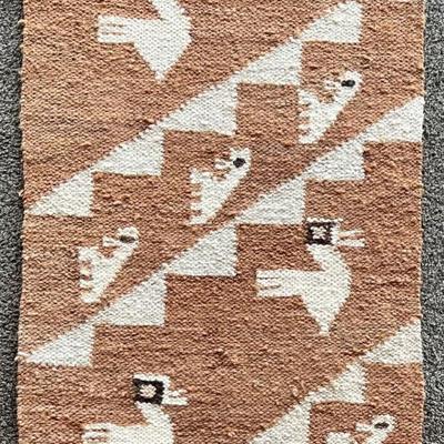 Vintage Peruvian Wool Hand Woven 24" X 37" Bird Motif Tapestry