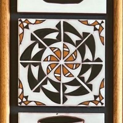 (3) Custom Framed Southwestern Hand Painted Tiles - (1) Arius
