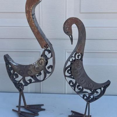 Vintage Hand Made Folk Art Yard Metal Ducks