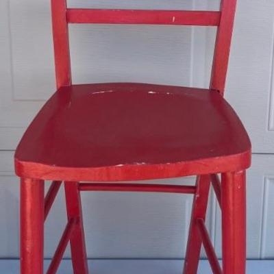 Vintage Solid Wood Hand Painted Red Ladder Back Chair