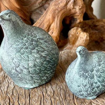 Pair Of Vintage Toyo Bronze Quails 