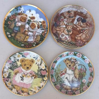 (4) Franklin Mint Limited Edition Teddy Decorative Plates - Hats Off, Garden Party, Bee My Honey