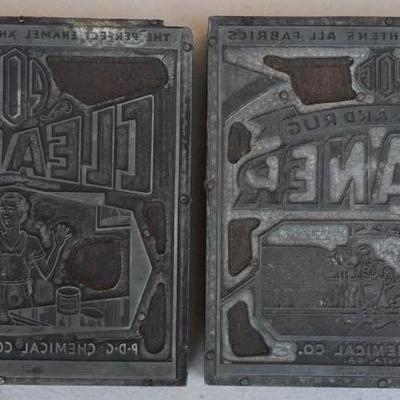 Pair Of Antique PDG Chemical Co. Wood Block Stamps - The Perfect Enamel And Paint Cleaner Atlanta GA