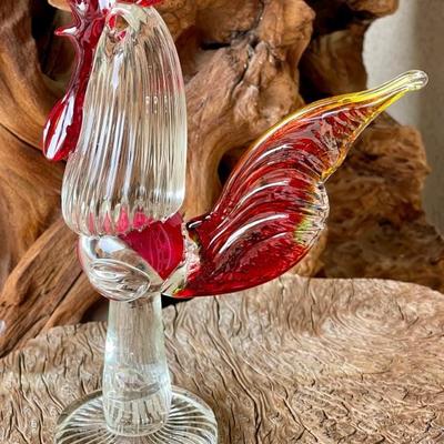 Vintage Hand Blown Art Glass Rooster Figurine