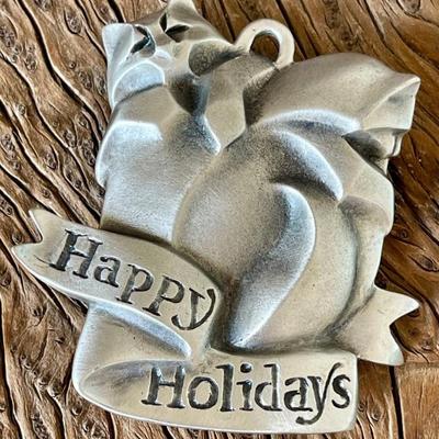 1995 Rosetta " Happy Holidays Cat" Bronze Artist Pewter Ornament Loveland Co. 
