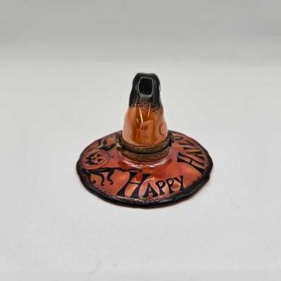 #1968 • Halloween Witch Hat w/ Pumpkin Limoges Trinket Box