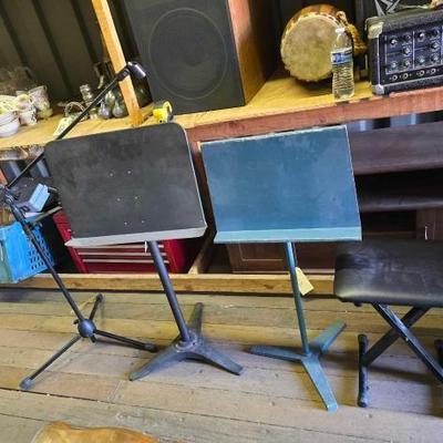 #10542 • 2 Music Stands 1 Microphone Stand and Colapsable Chair
