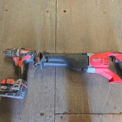 #4092 • Milwaukee Sawzall, Power Drill, and M18 XC 5.0 Ah Battery