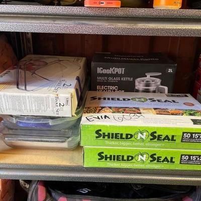 #6034 • Glass & Plastic Trays, Vacuum Sealing Bags & Glass Kettle