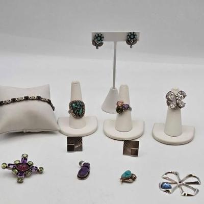 #908 • Sterling Silver Earrings , Braclet, Rings , Pendants & Cuff Links, 100.24g
