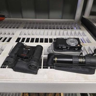 #10034 • Panasonic Lumix Digital Camera, Rugged Exposure Binoculars, and Nikula Monocular
