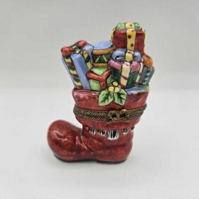 #1972 • Boot With Gifts Limoges Trinket Box