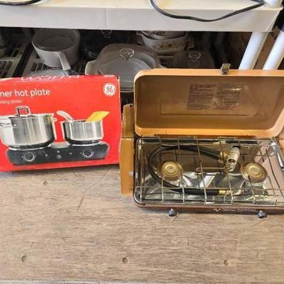 #8008 • GE Double Burner Hot Plate and Primus Gour-Mate 2-Burner Camping Stove