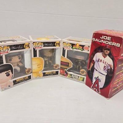 #1832 • NEW!!! (2) Bruce Lee & (1) Alpha 5 Funko Pops & Joe Saunders Bobble Head