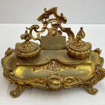 #1916 • Brass Letter Holder with Dual Ink Wells