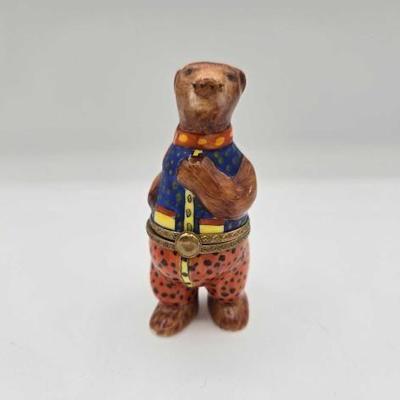 #1966 • Brown Bear Limoges Trinket Box