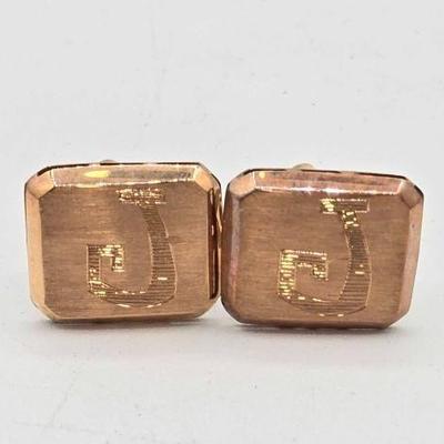 #750 • 14k Gold J Engraved Cuff Links, 5.01g
