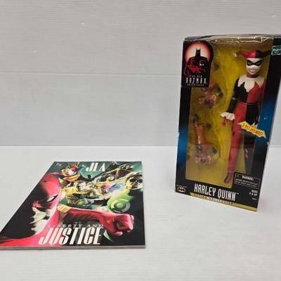 #1834 • NEW!!! Harley Quinn Figurine and Justice League Kingdom Come Comic Book
