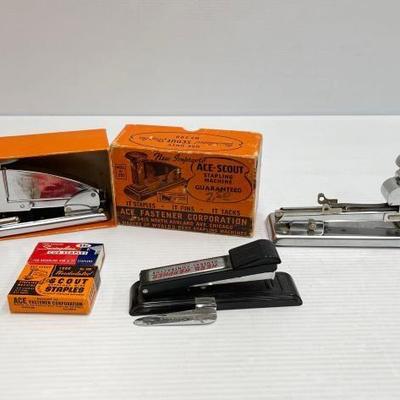 #1918 • (3) Staplers & (2) Boxes of Staples