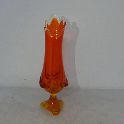 Vintage 1960s Viking Glass "Epic Six Petal Persimmon" 13" Swung Glass Bud Vase