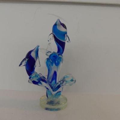 Vintage Murano Dolphins in Waves Glass Sculpture