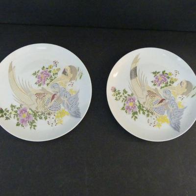 Vintage Pair of Neofitou Greece Hand Painted Pheasant Decorative Plates