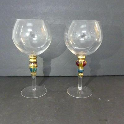 Vintage 2000s Artland Glass "Christmas Splendor" Pair of Balloon Wine Glasses - 1 Each Stem 1 & 4