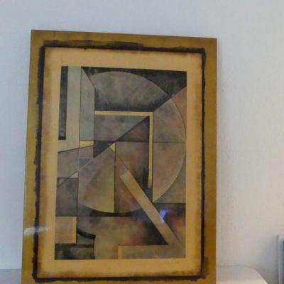 Vintage 1980s Richard Hall Abstract Modernist Painting on Wood with Glass Lacquer Finish - 33" x 45"