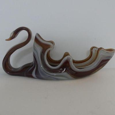 Vintage Swirl Art Glass Large Swan Bowl 