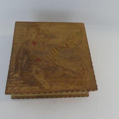 Antique Early 20th Century Wooden Charlie "Little Tramp" Chaplin Handkerchief Box 