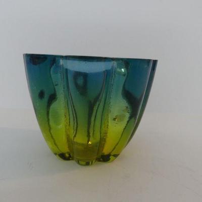 Vintage MCM Decorative Glass (Spain) Brutalist Bluerina Bowl Candle Holder/Dish 