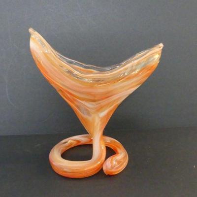 Vintage "Sooner" Central Glass Co. Hand Blown Stretch Glass Vase - 7" x 7"