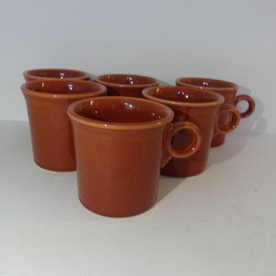 Vintage 1990s Homer Laughlin "Fiesta Persimmon" Set of 6 Ring Handle Mugs
