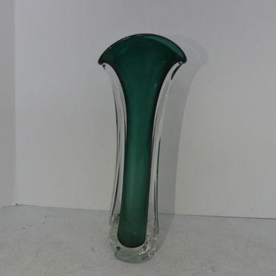 Signed Vintage 1993 Murano Cased Emerald Vase