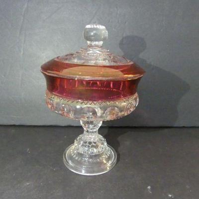 Vintage 1950-1962 Tiffin-Franciscan "King's Crown Ruby-Flashed Top" Compote with Lid