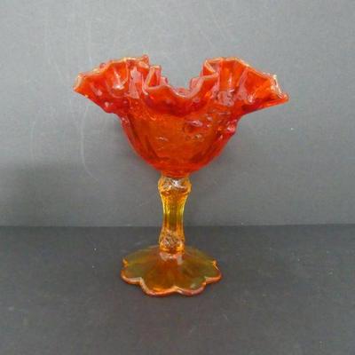 Vintage Fenton Cabbage Rose Amberina Candy Dish/Compote