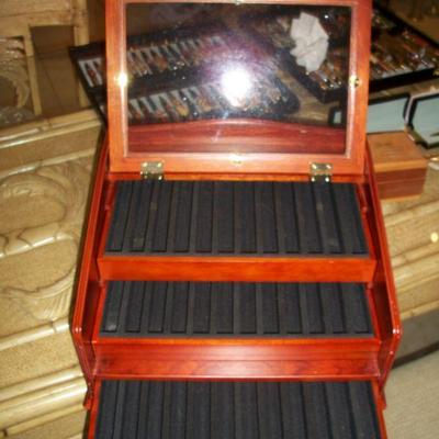 Wood Pen Display/Holder Box, Shown open, holds 36 Pens.
