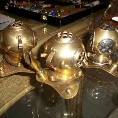 3 - Brass Diving Helmets Pen Holders.