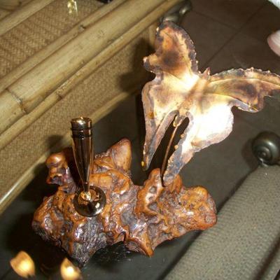 Wood Burl with Butterfly Pen Holder