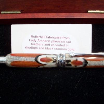 Handmade Lady Amherst Pheasant Tail Feather Pen in Presentation box.