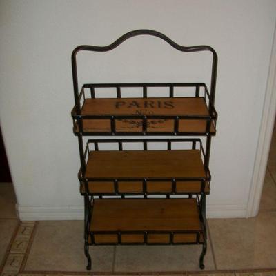 Metal and wood 3 shelf stand
