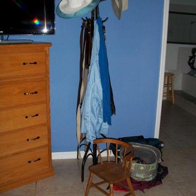 Vintage Wood Hat/Coat Rack ; Vintage Child's Wooden Chair.